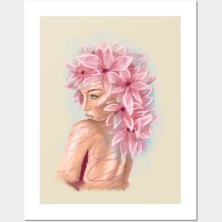 Pretty young girl with flowers in hair Posters and Art